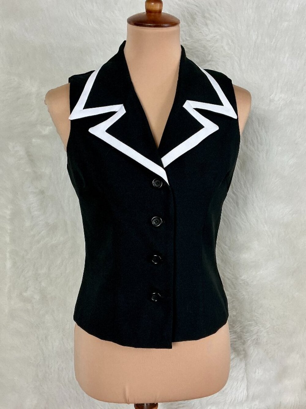 Vintage 90s Rampage Sleeveless BlackWhite Vest Top Blouse S/M